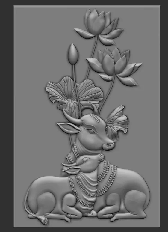 Cow and Lotus Relief